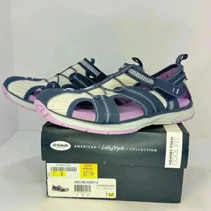 Dr. Scholl’s Archie Fisherman Navy/Lavender/Tan Womens Sandal Memory Foam Size 7